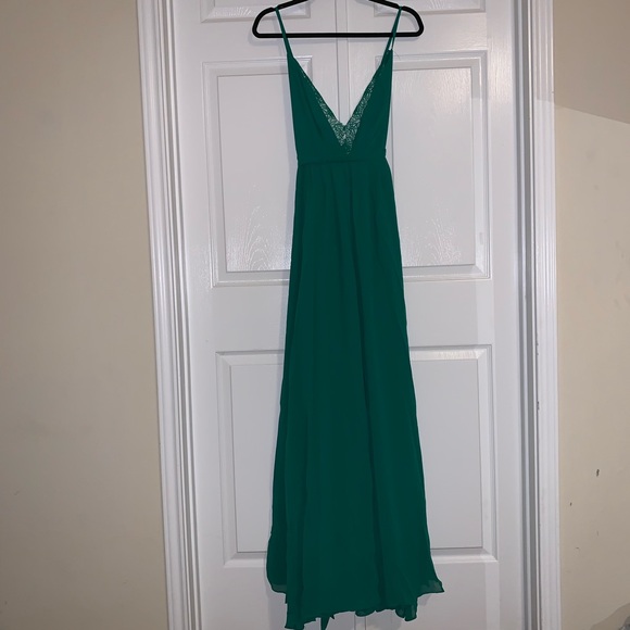 NWT JLUXLABEL Kelly Green Chiffon + Lace Maxi Dres - Picture 4 of 15